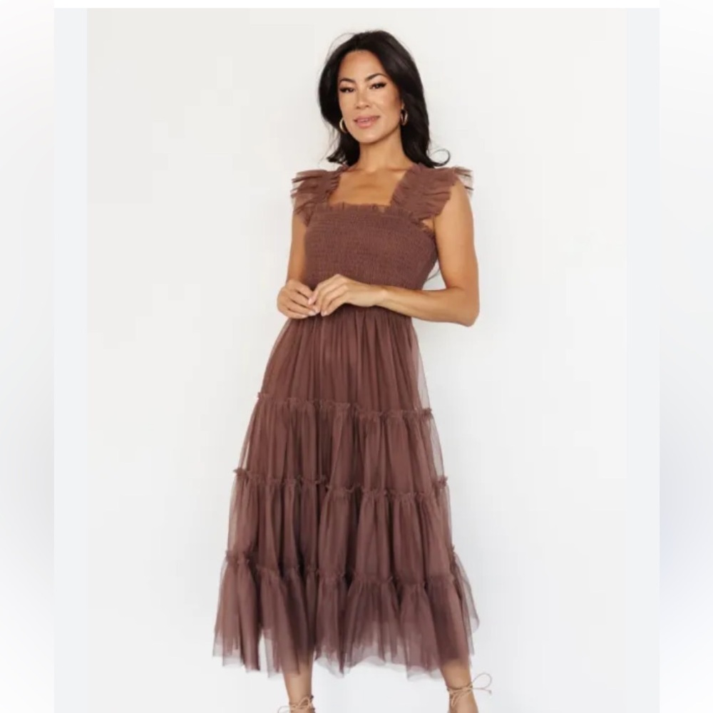 Baltic Born Emma Smocked Tulle Dress - Brown